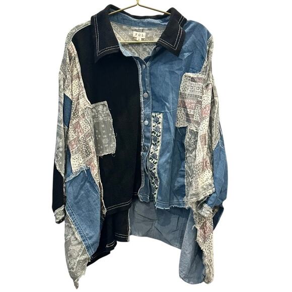 POL – Mixed Patchwork Button Down Top – Multi – Size Small - Picture 1 of 4